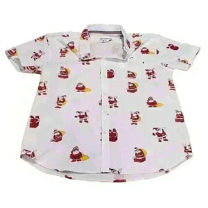 NWT Christmas Santa Claus Short Sleeve Button Down Shirt Cotton L Holiday